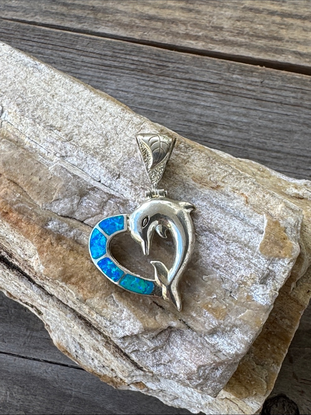 Sterling Silver And Opal Dolphin Pendant
